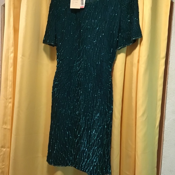 Vintage NOS designer hand beaded Formal wedding cocktail dress PS Emerald green - Picture 9 of 12